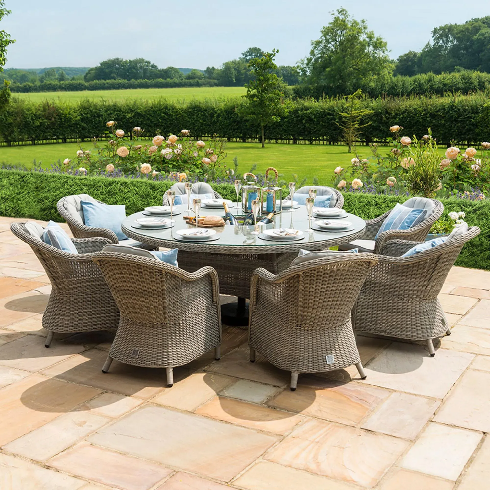 Oxford Heritage 8 Seat Round Dining Set with Lazy Susan - Light Grey