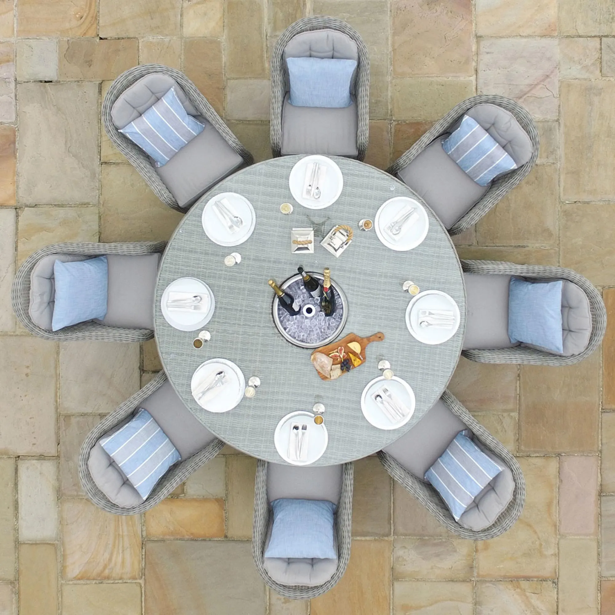 Oxford Heritage 8 Seat Round Dining Set with Lazy Susan - Light Grey