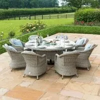Oxford Heritage 8 Seat Round Dining Set with Lazy Susan - Light Grey