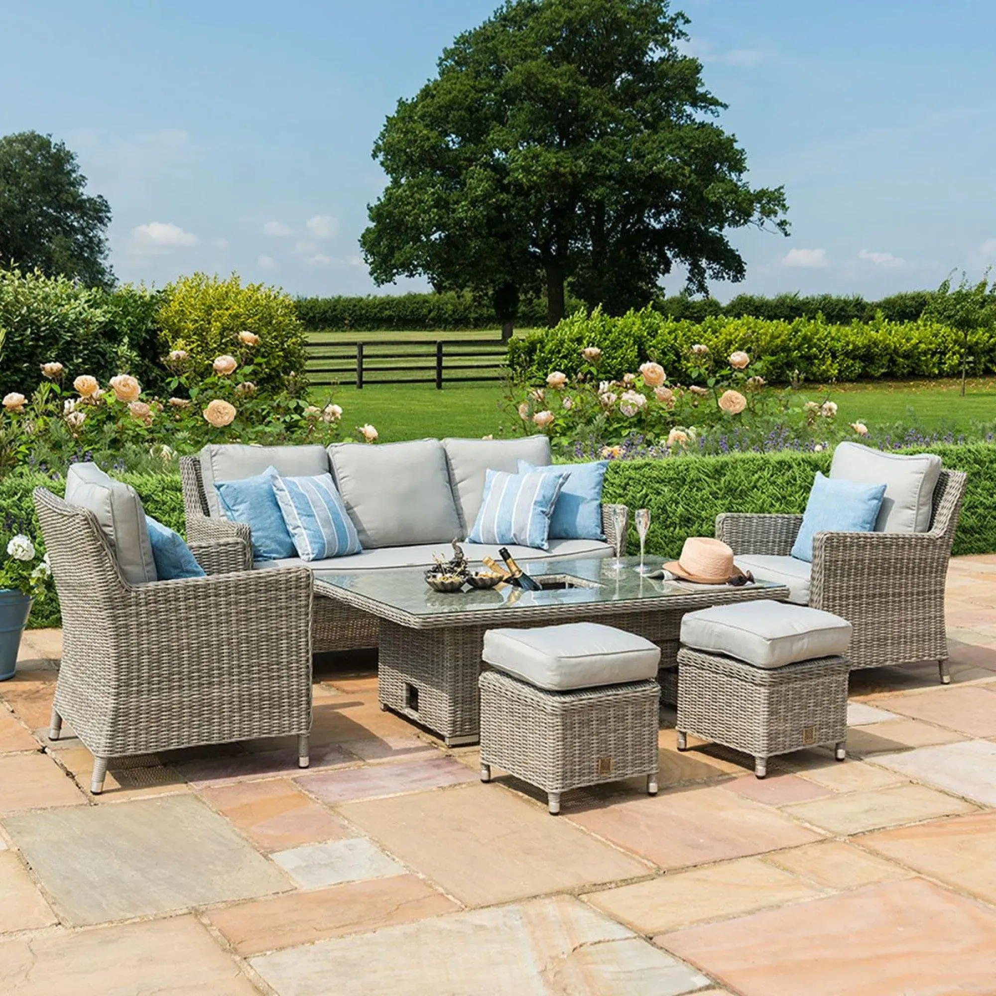 Oxford Rattan Sofa Dining Set with Ice Bucket - Grey