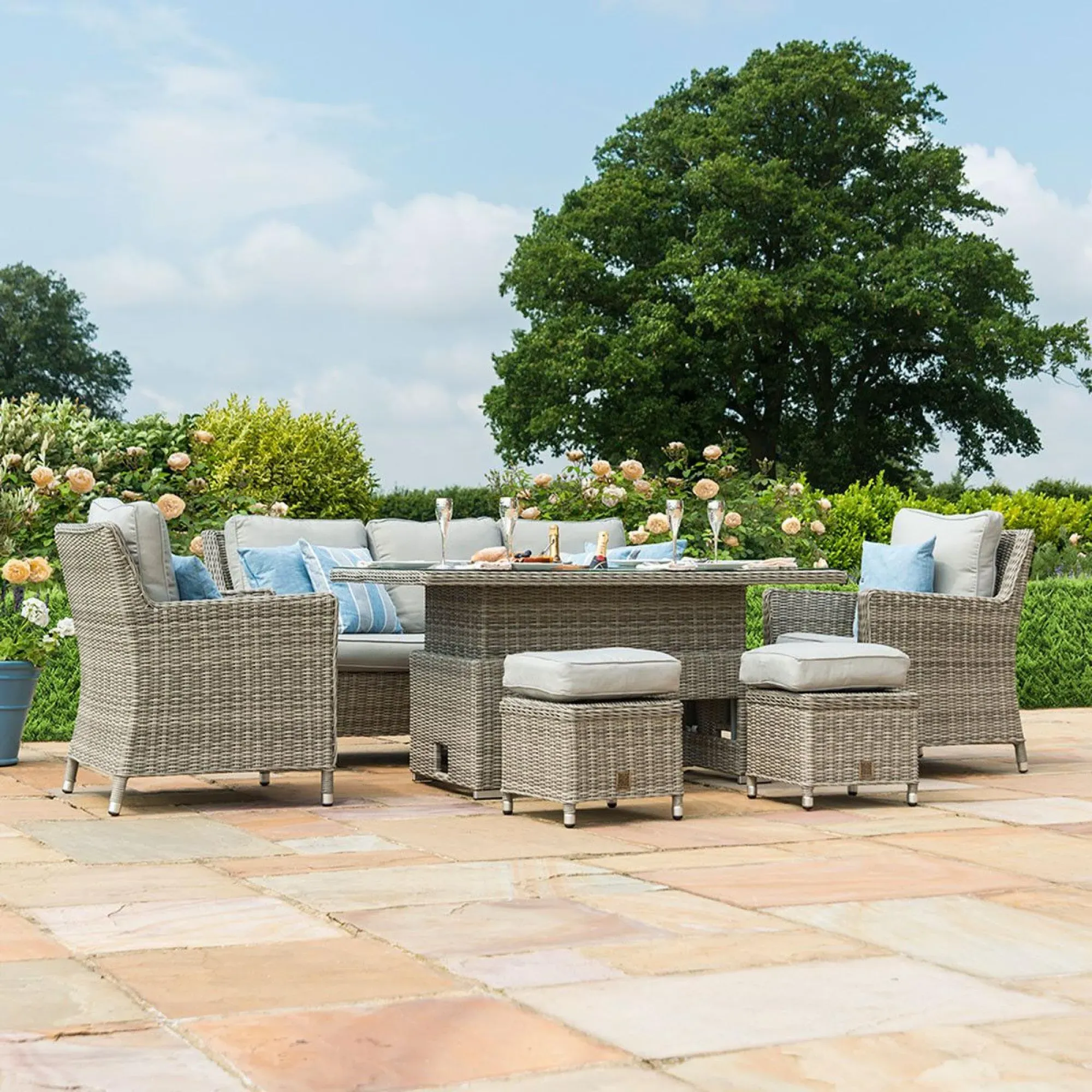 Oxford Rattan Sofa Dining Set with Ice Bucket - Grey