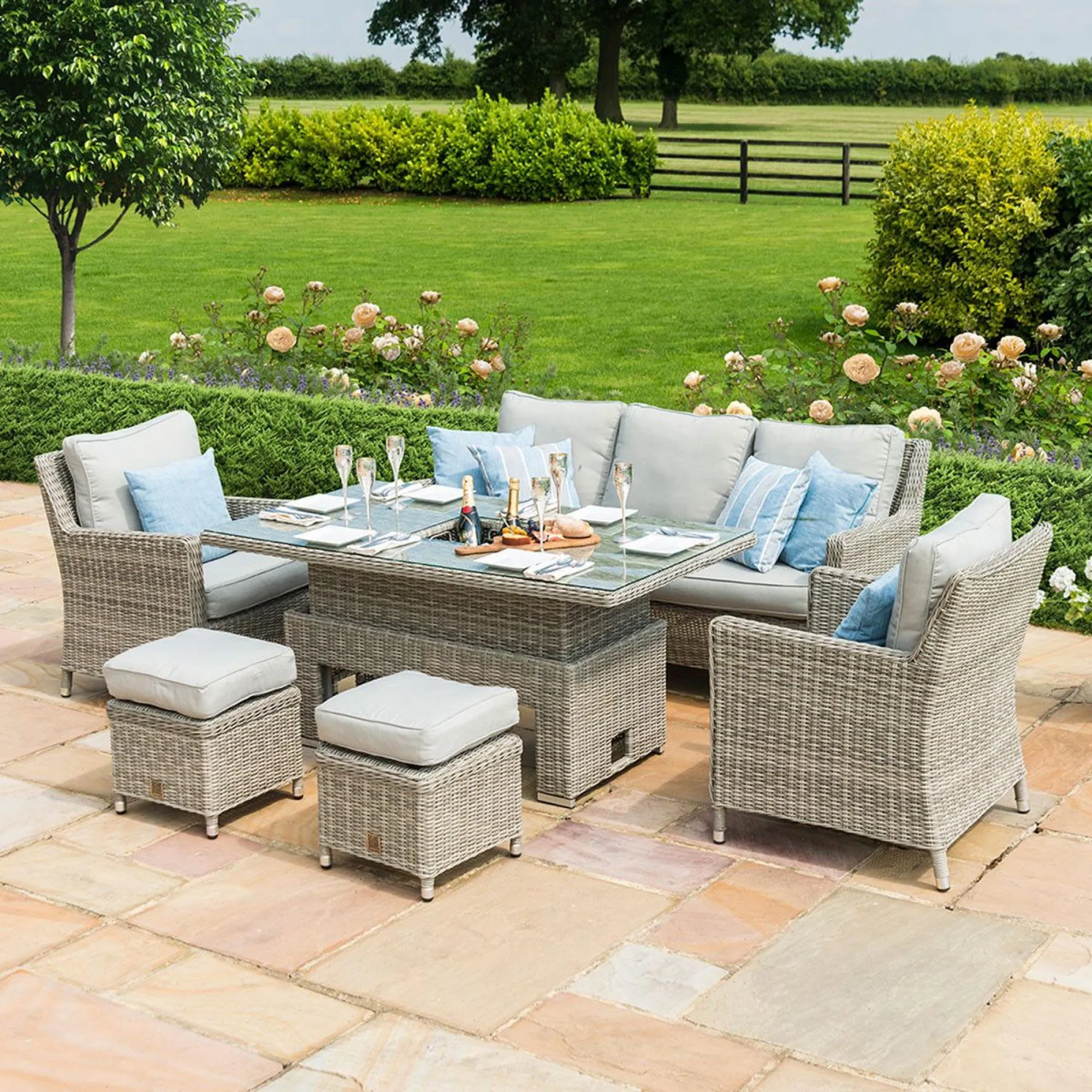 Oxford Rattan Sofa Dining Set with Ice Bucket - Grey