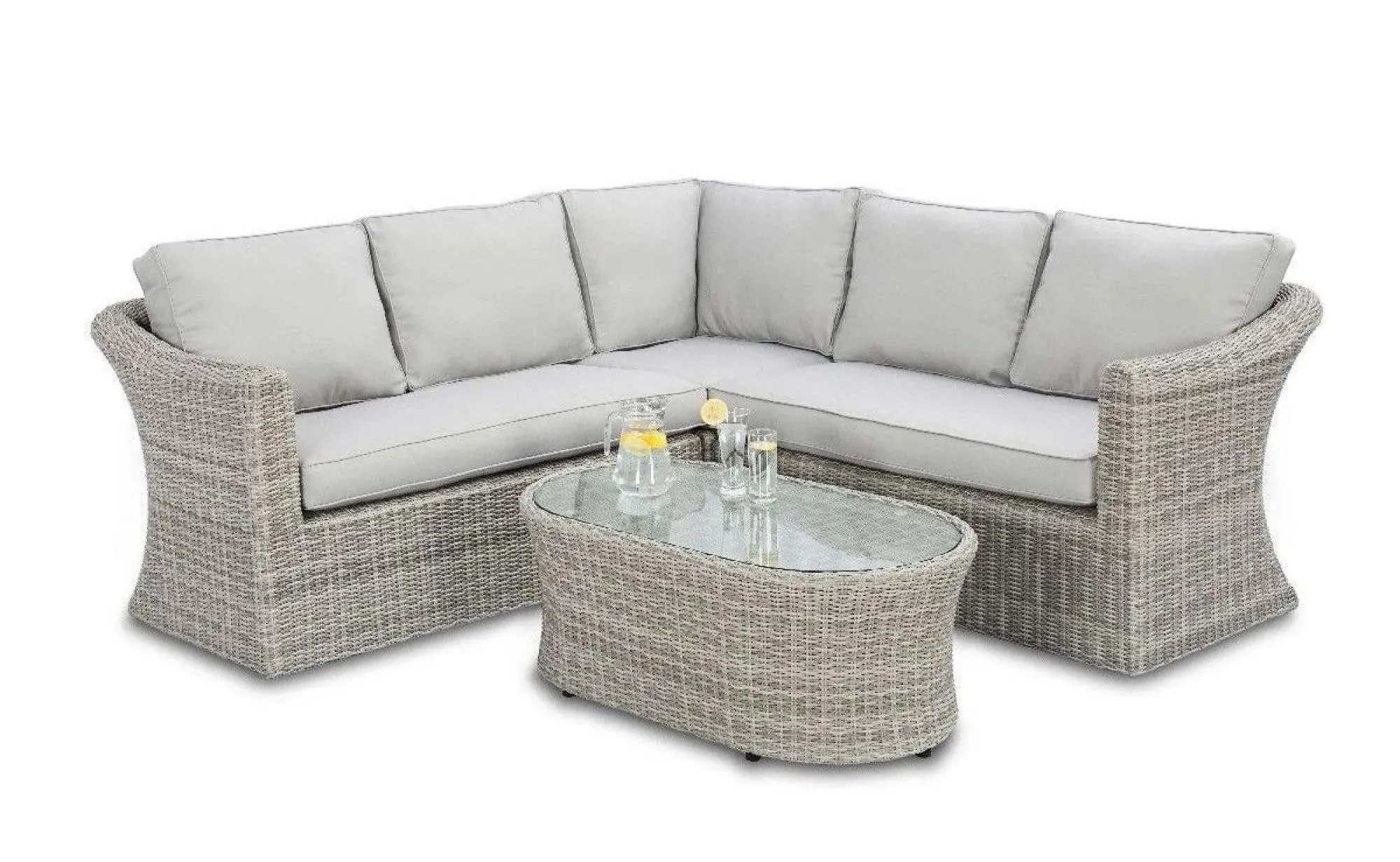 Oxford Small Corner Garden Sofa Set - Light Grey, Rattan