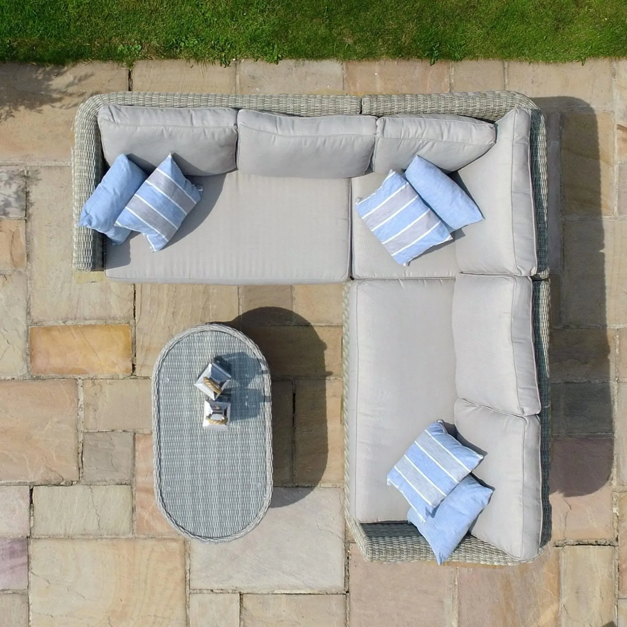 Oxford Small Corner Garden Sofa Set - Light Grey, Rattan