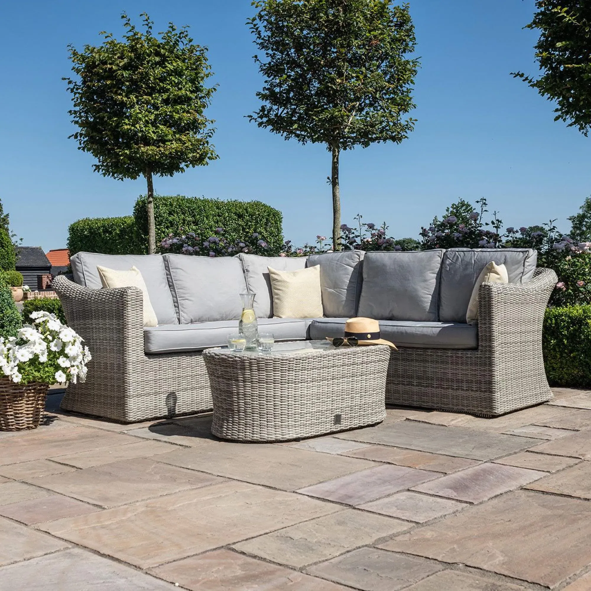 Oxford Small Corner Garden Sofa Set - Light Grey, Rattan