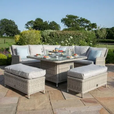 Oxford Square Fire Pit Table Corner Garden Dining Set - Light Grey, Rattan image