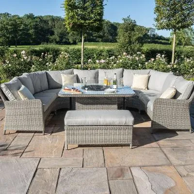 Oxford U-Shaped Gas Fire Pit Table Garden Sofa Set - Light Grey, Rattan