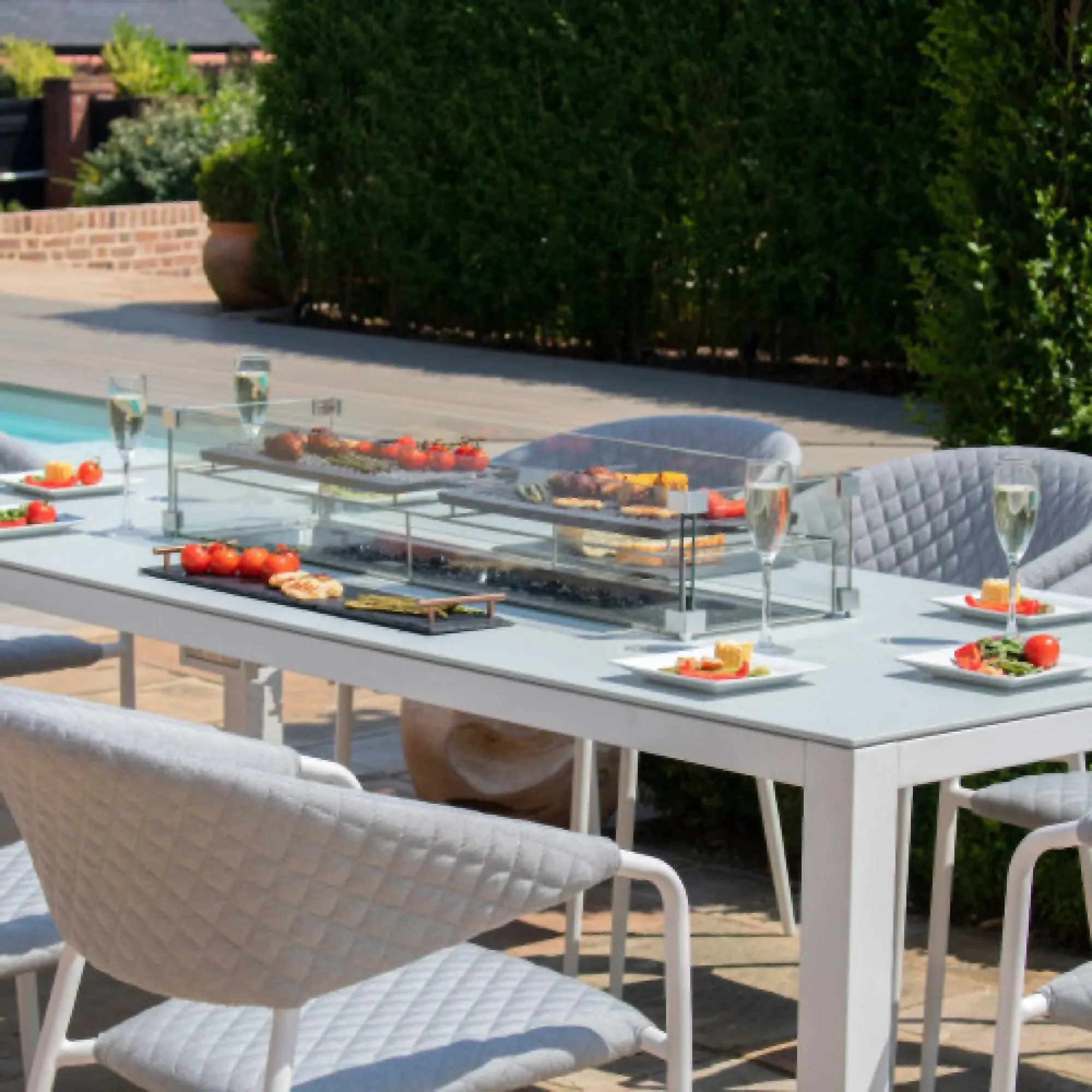 Pebble 8-Seater Fire Pit Garden Dining Set - Charcoal