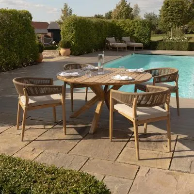 Porto 4-Seater Round Garden Dining Set - Sandstone