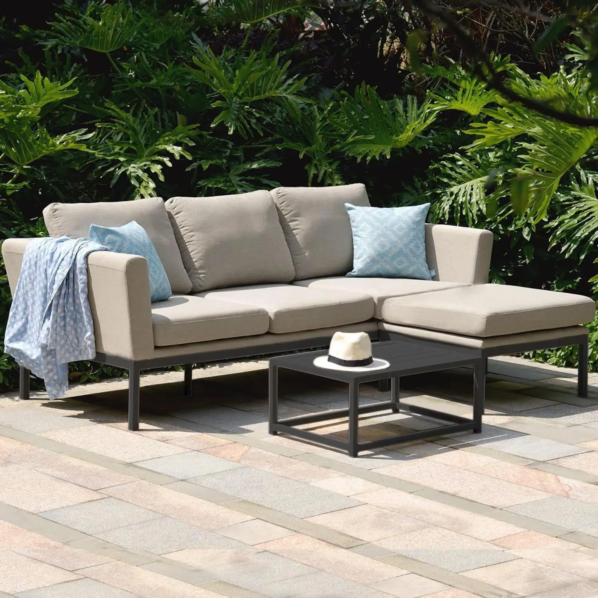 Pulse 3-Seater Chaise Garden Sofa Set - Oatmeal