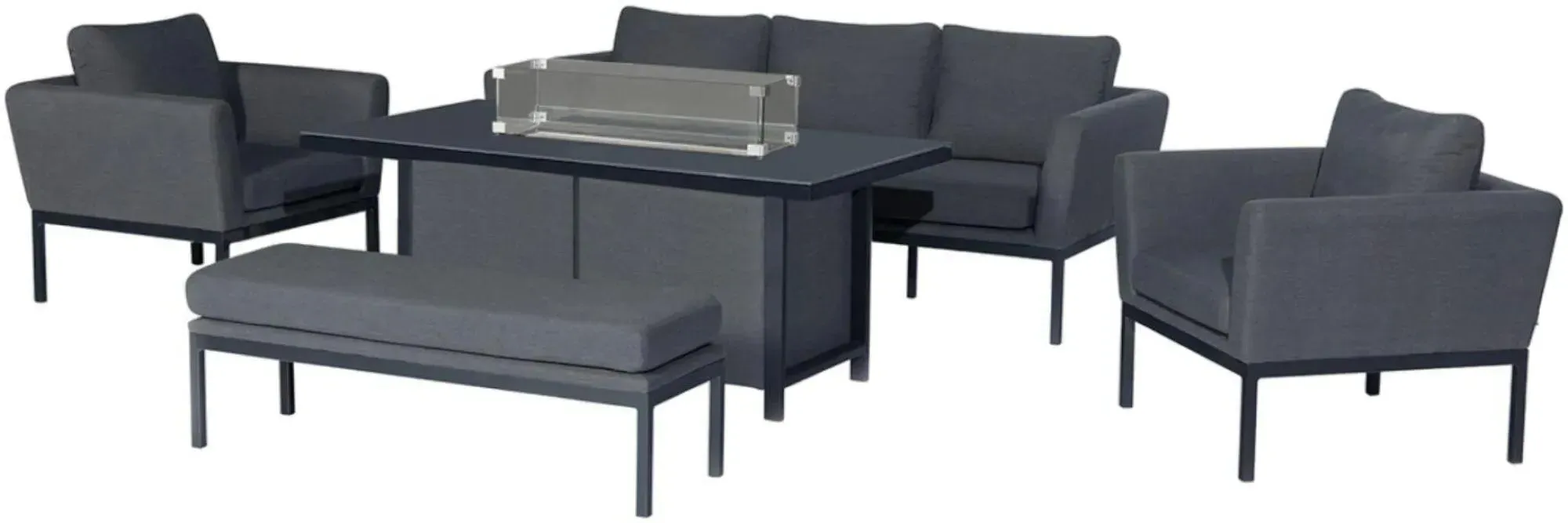 Pulse 3-Seater Garden Sofa Set with Fire Pit - Charcoal