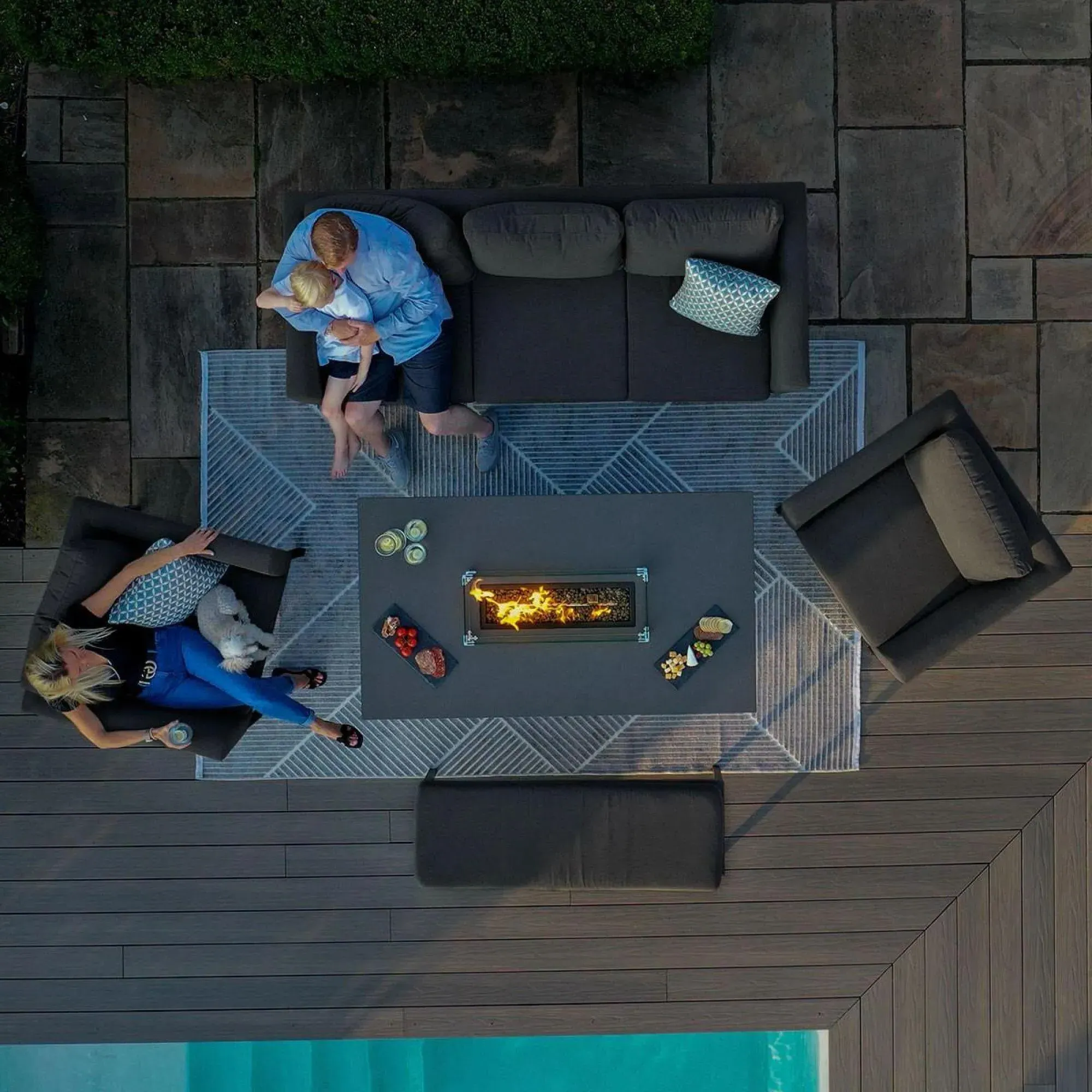 Pulse 3-Seater Garden Sofa Set with Fire Pit - Charcoal