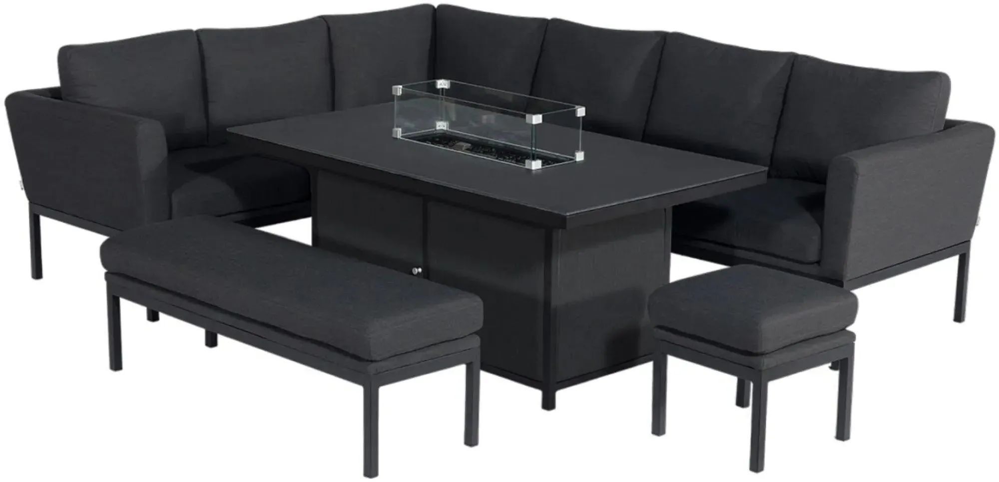 Pulse 8-Seater Corner Sofa Dining Set with Fire Pit - Charcoal