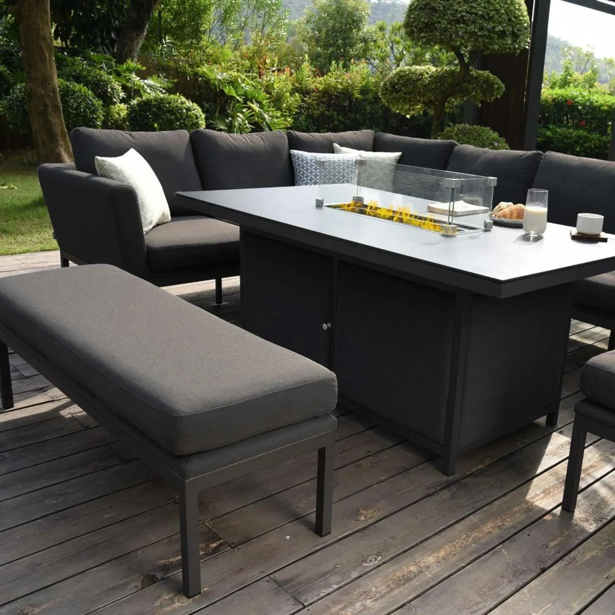 Pulse 8-Seater Corner Sofa Dining Set with Fire Pit - Charcoal