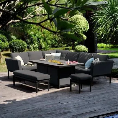 Pulse 8-Seater Corner Sofa Dining Set with Fire Pit - Charcoal