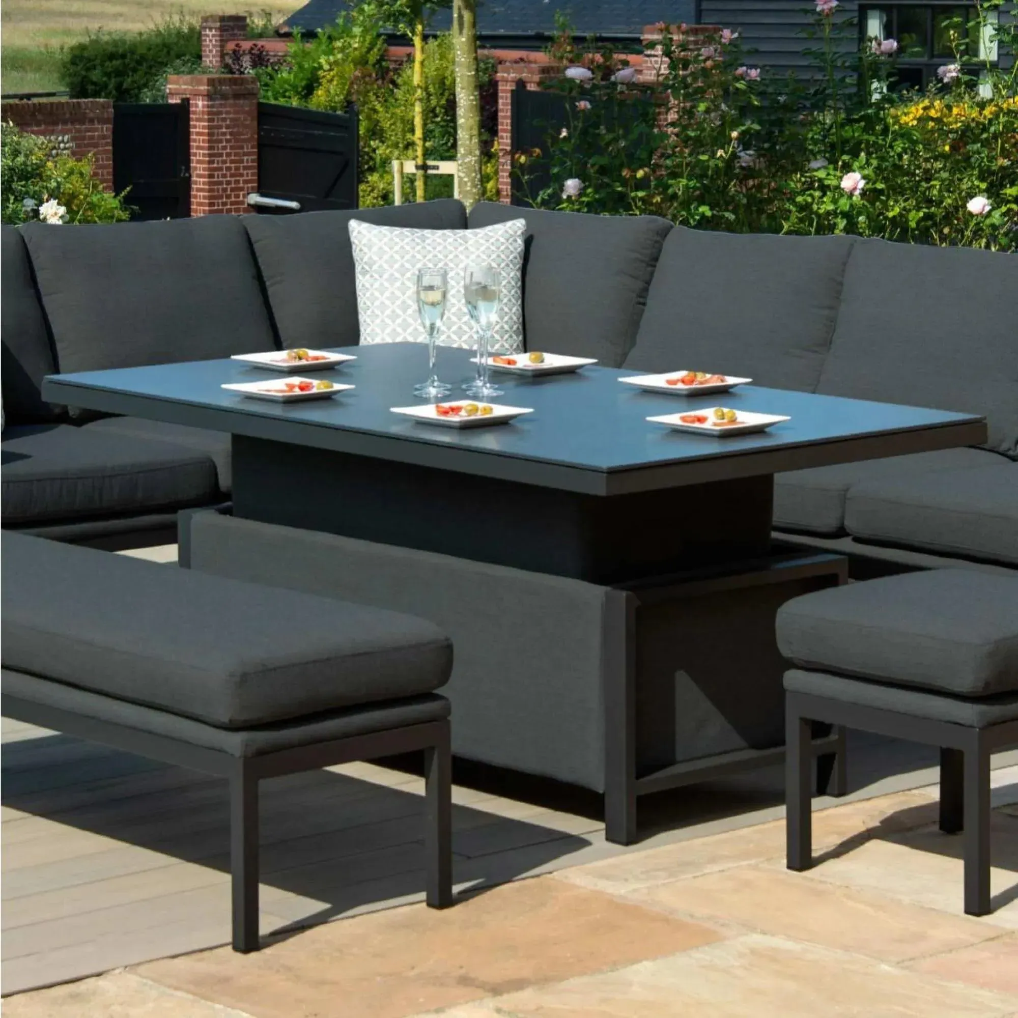 Pulse 8-Seater Corner Sofa Dining Set with Rising Table - Charcoal