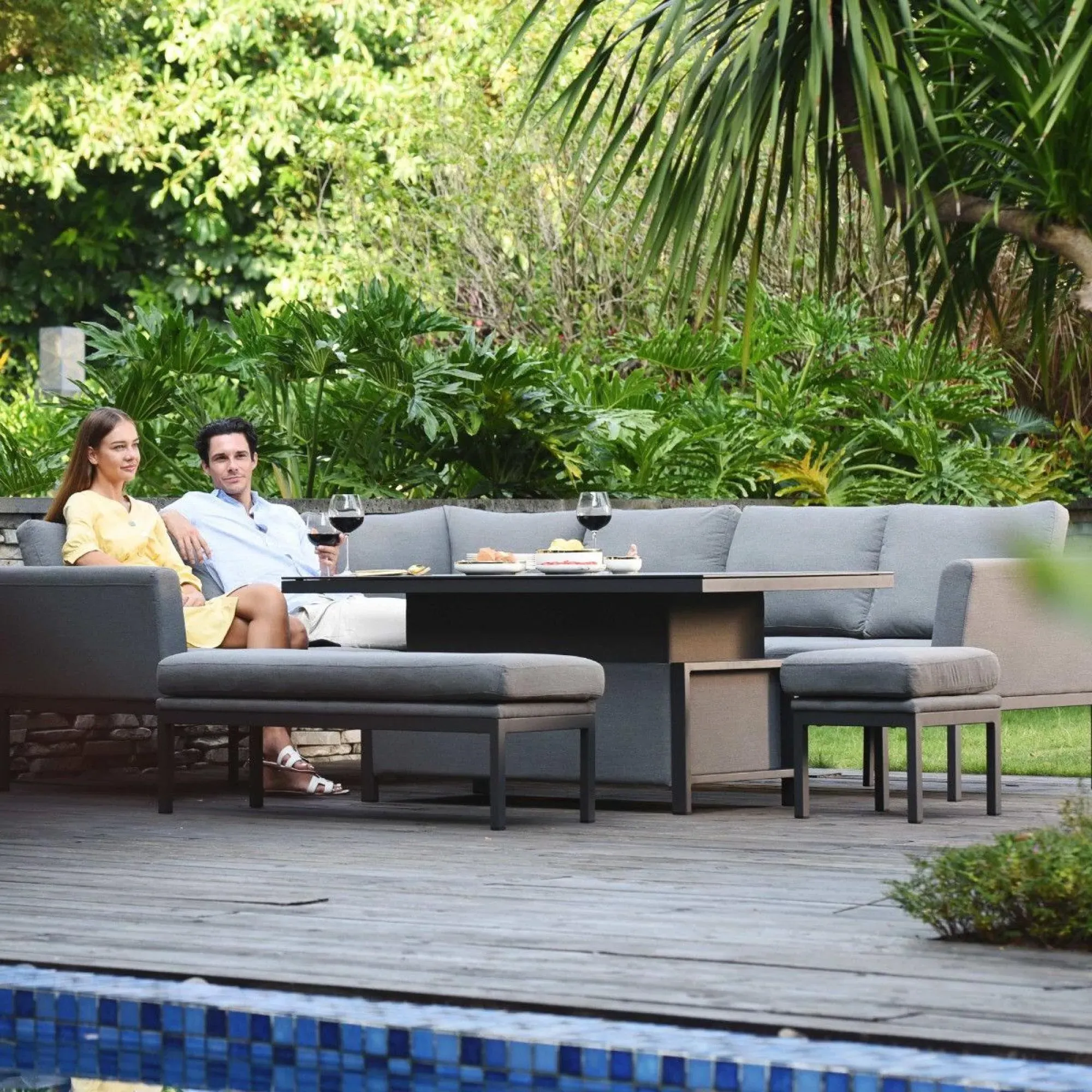 Pulse 8-Seater Corner Sofa Dining Set with Rising Table - Flanelle