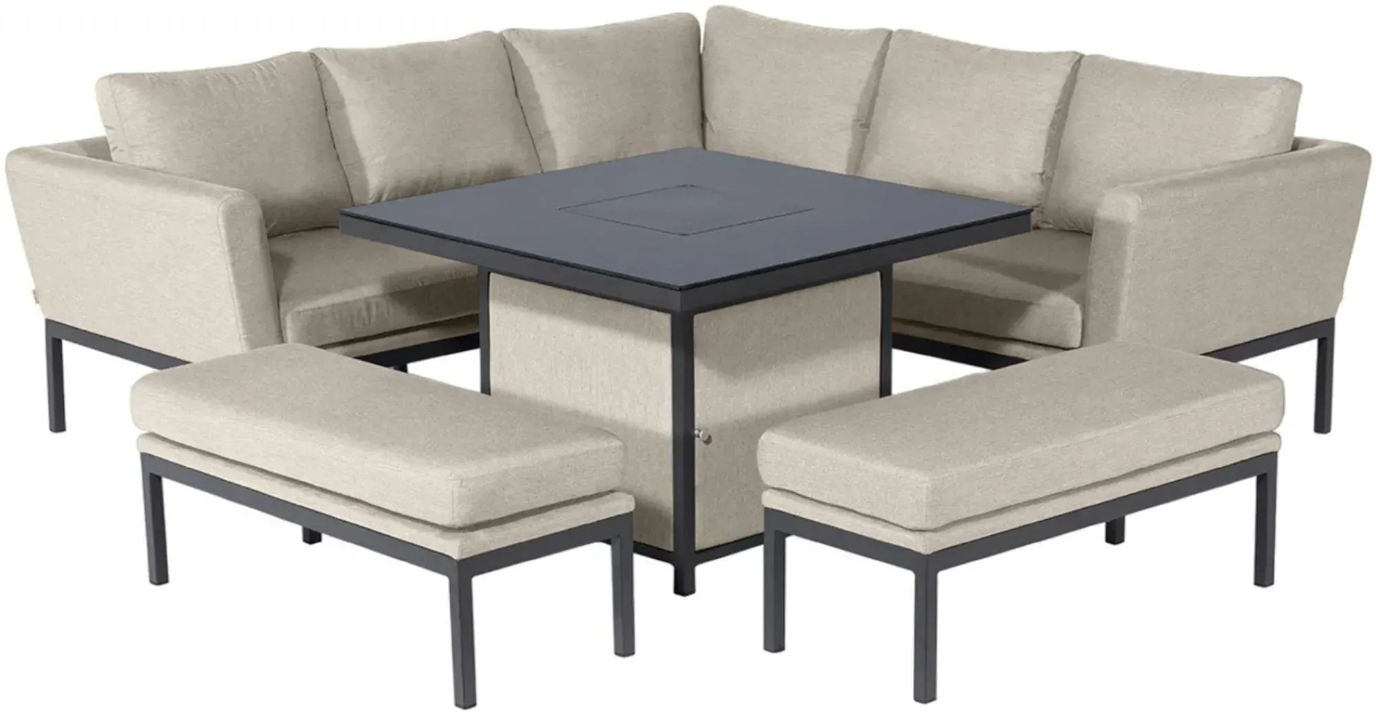 Pulse 8-Seater Square Corner Dining Set with Fire Pit - Oatmeal