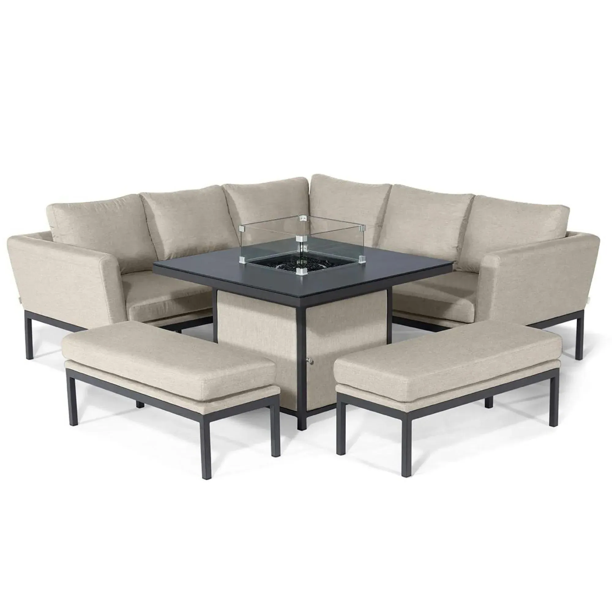 Pulse 8-Seater Square Corner Dining Set with Fire Pit - Oatmeal