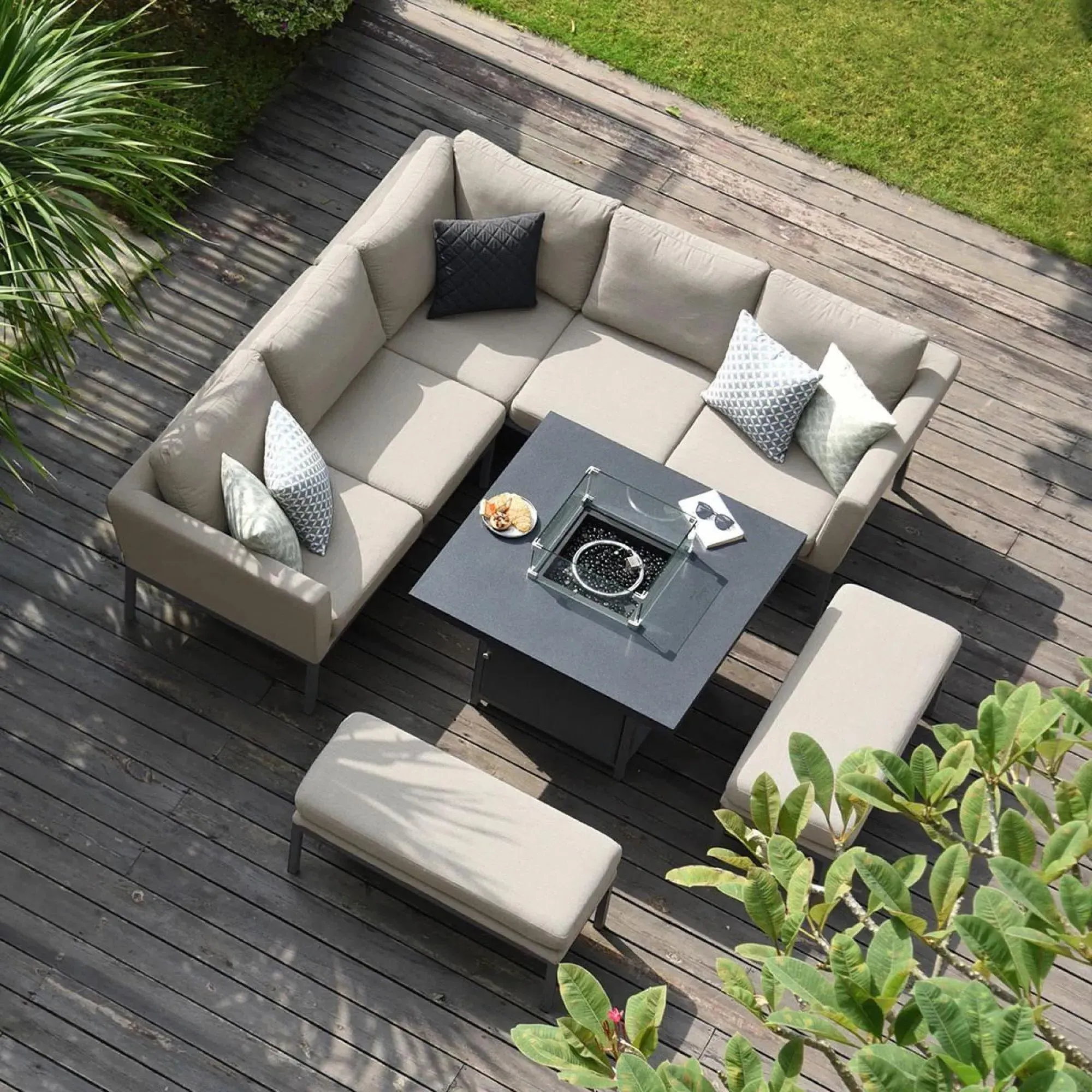 Pulse 8-Seater Square Corner Dining Set with Fire Pit - Oatmeal