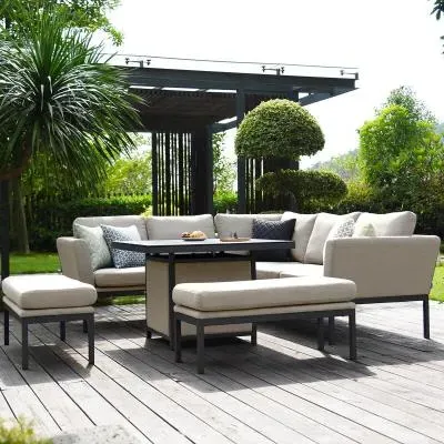 Pulse 8-Seater Square Corner Dining Set with Fire Pit - Oatmeal