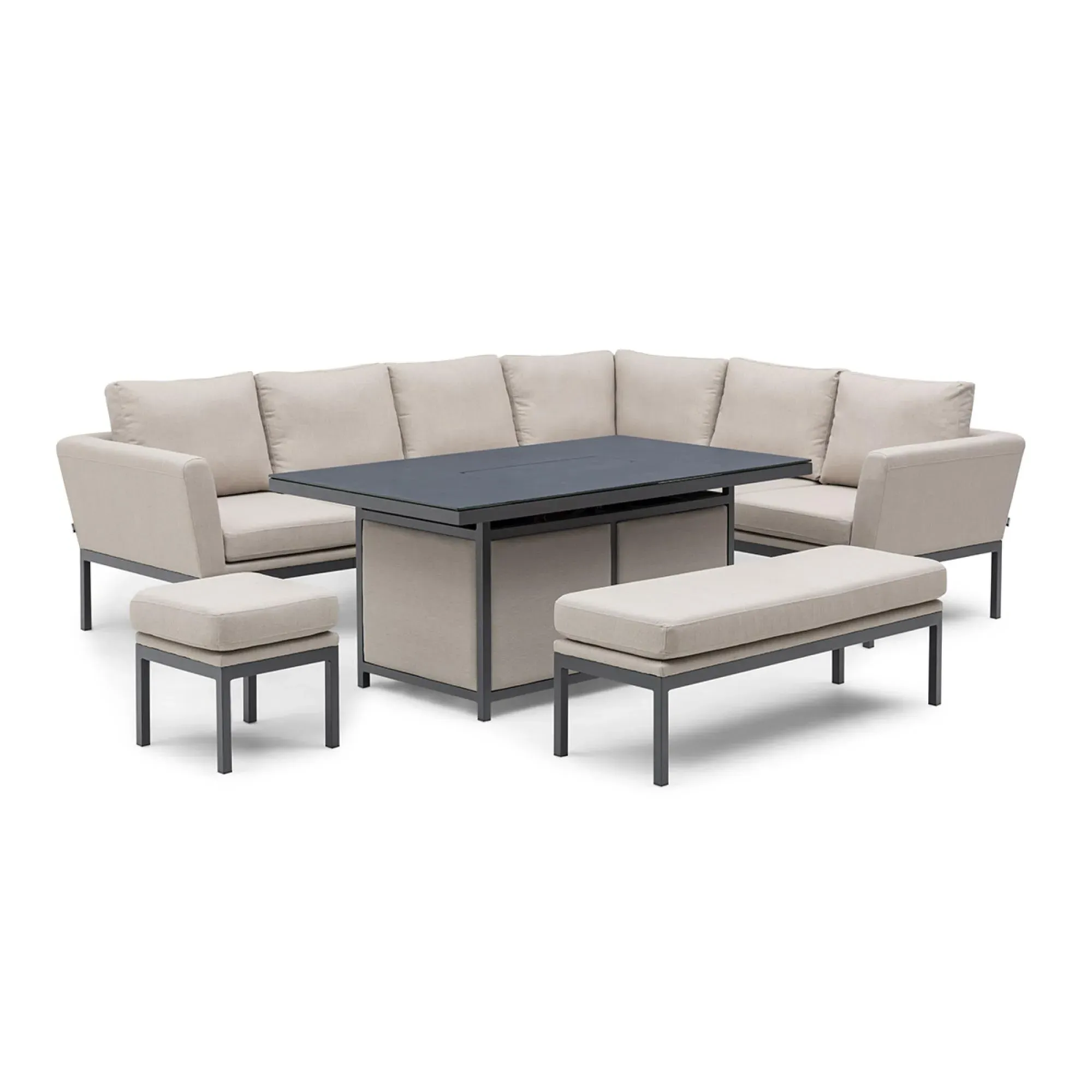 Pulse Corner Garden Dining Set with Fire Pit Table - Oatmeal