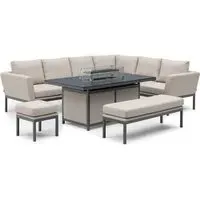 Pulse Corner Garden Dining Set with Fire Pit Table - Oatmeal