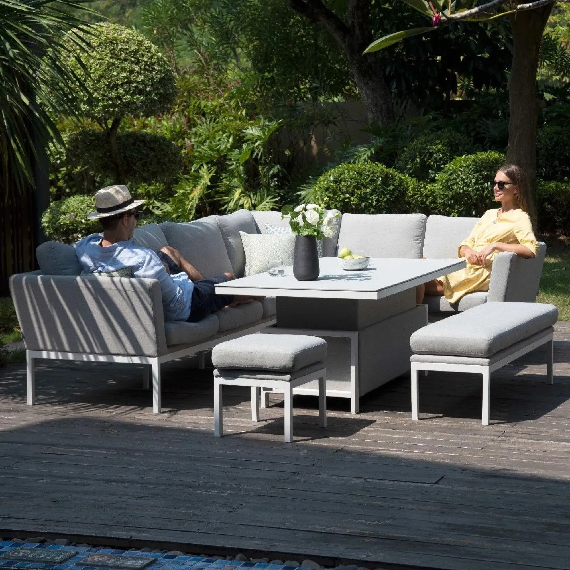 Pulse Corner Garden Dining Set with Rising Table - Lead Chine