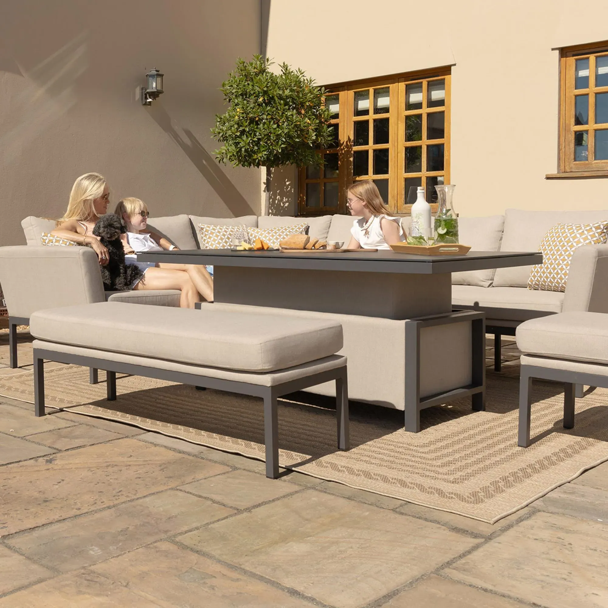 Pulse Corner Garden Dining Set with Rising Table - Oatmeal