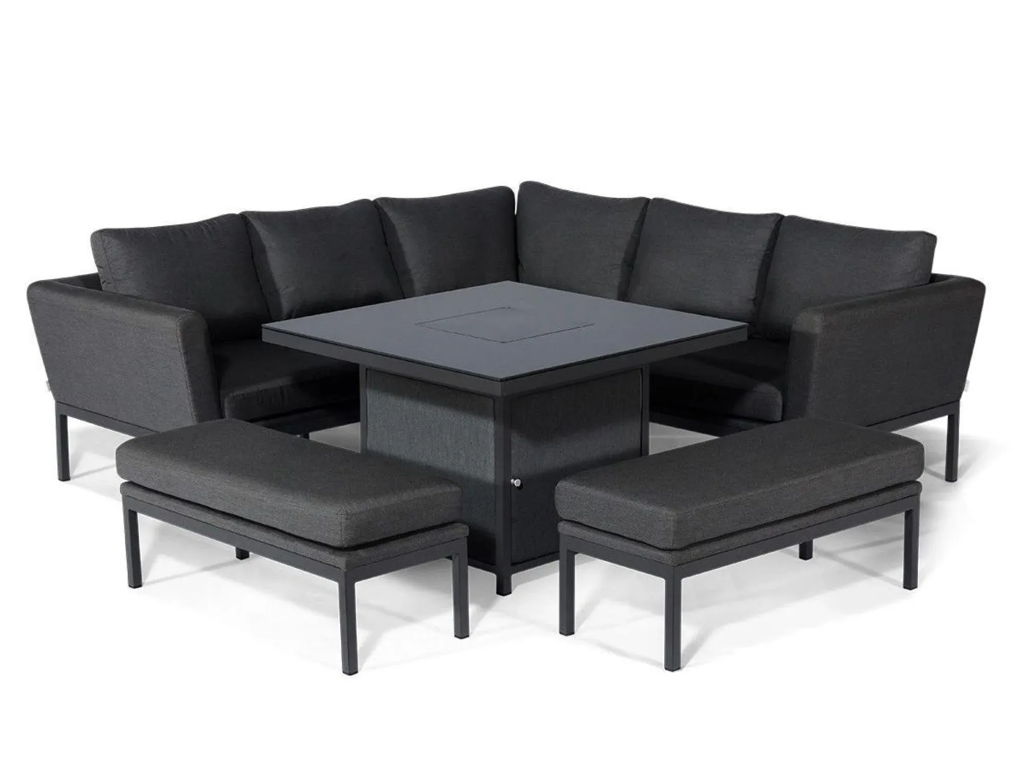Pulse Square Corner Dining Set with Fire Pit Table - Charcoal