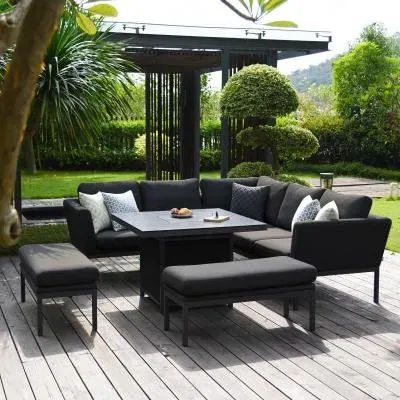 Pulse Square Corner Dining Set with Fire Pit Table - Charcoal