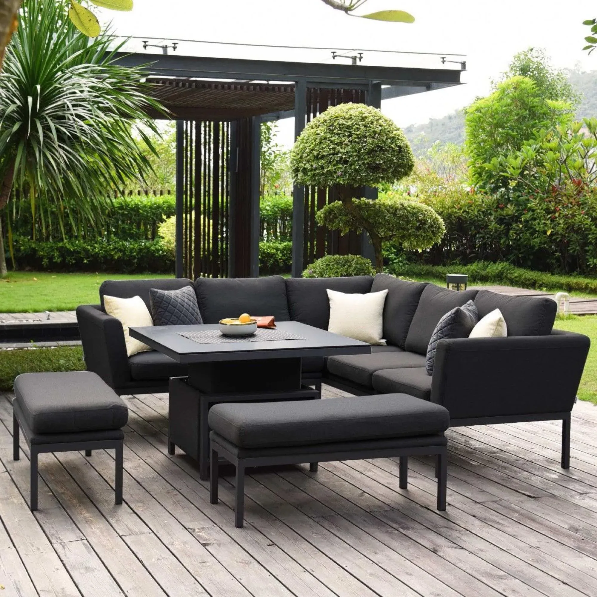 Pulse Square Corner Dining Set with Rising Table - Charcoal