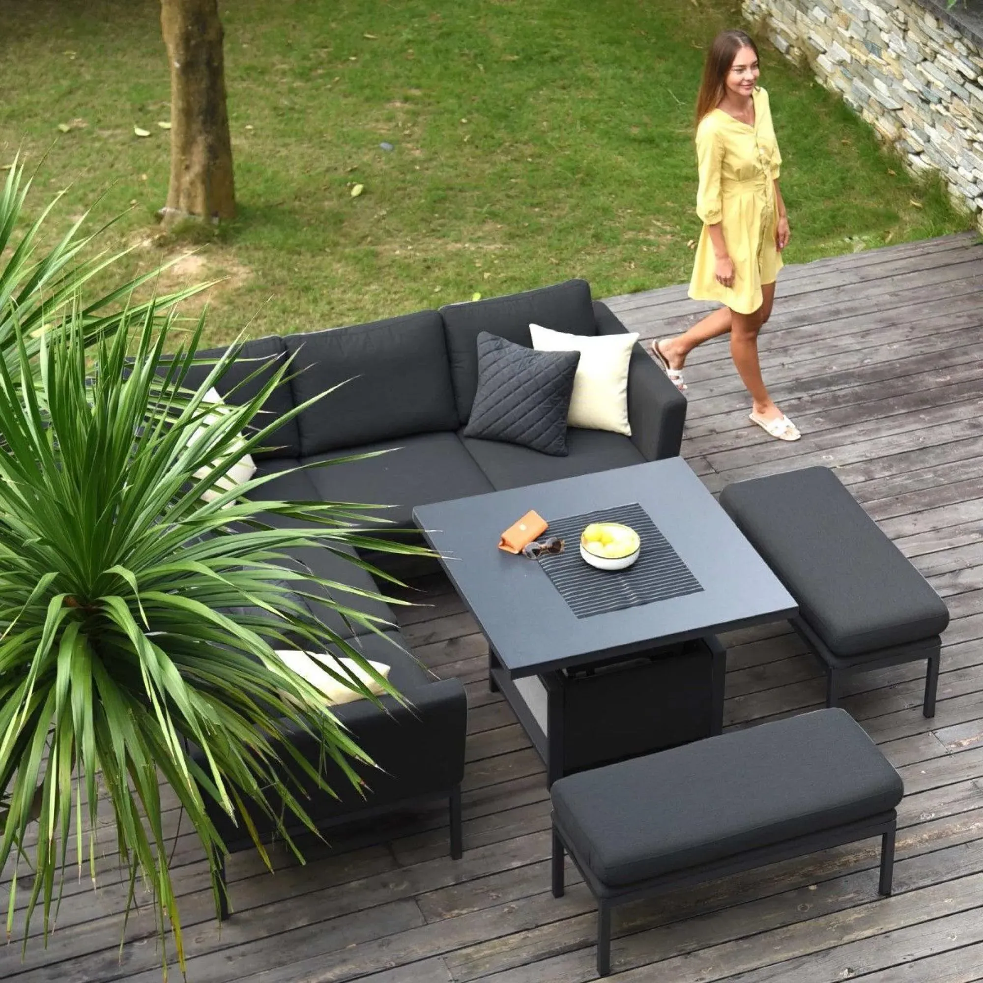 Pulse Square Corner Dining Set with Rising Table - Charcoal