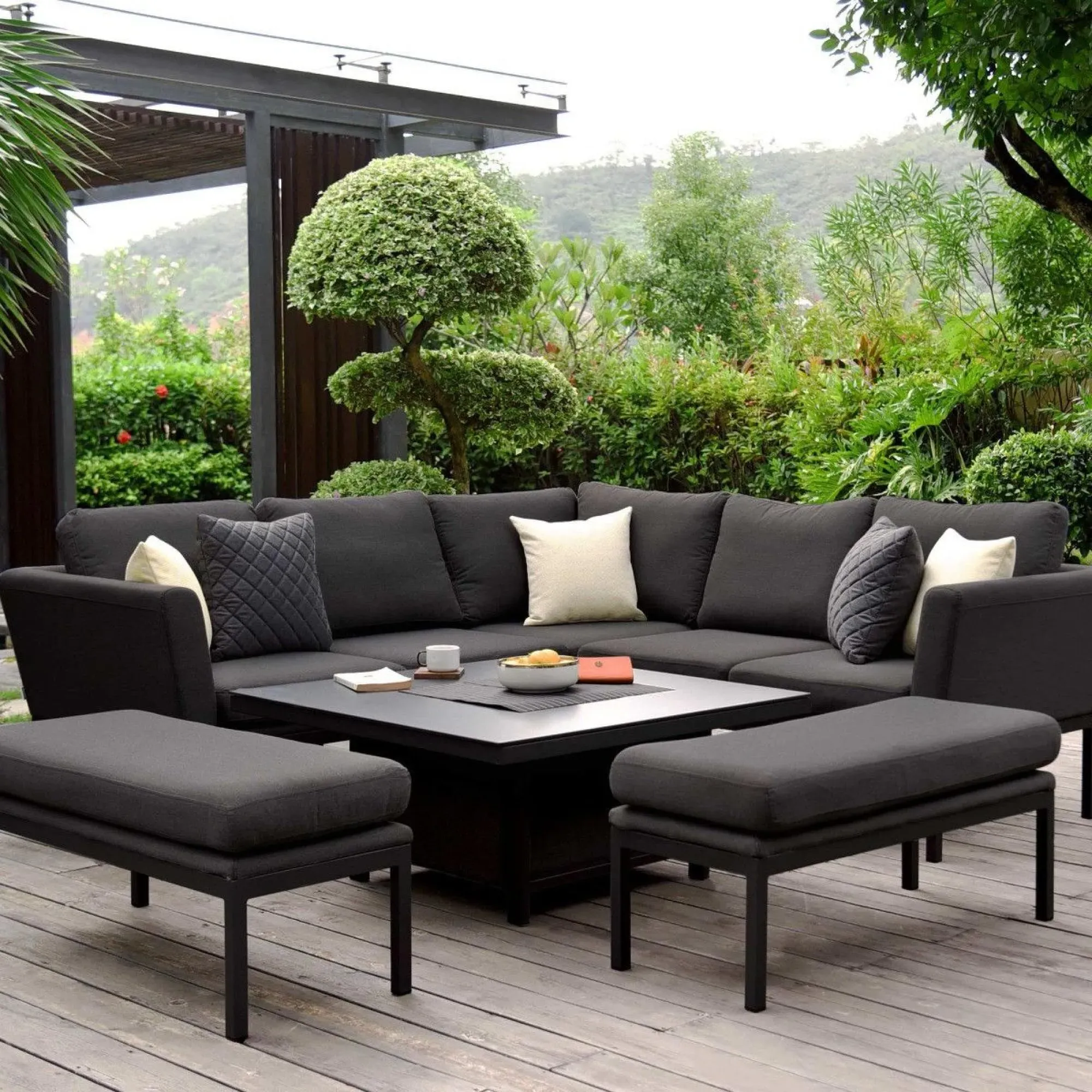 Pulse Square Corner Dining Set with Rising Table - Charcoal