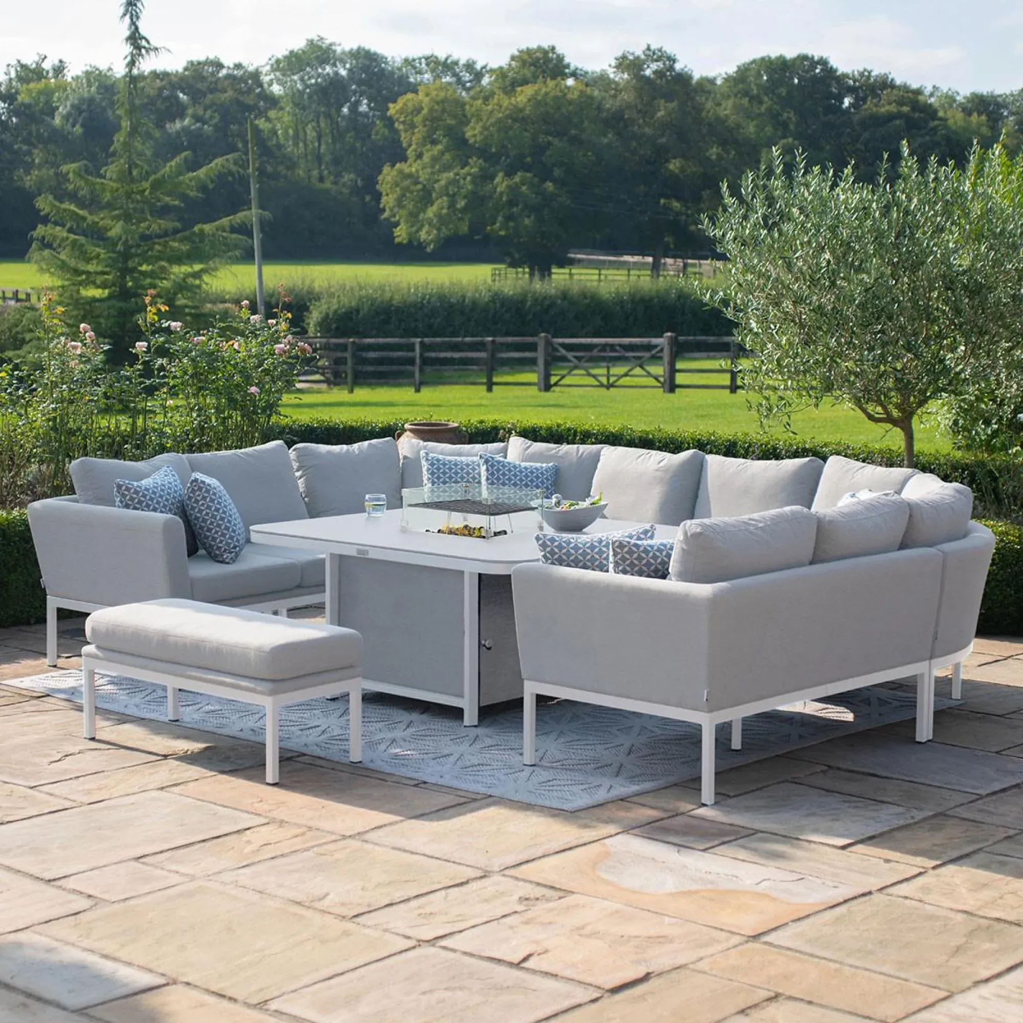 Pulse U-Shape Corner Sofa Dining Set with Fire Pit Table - Lead Chine