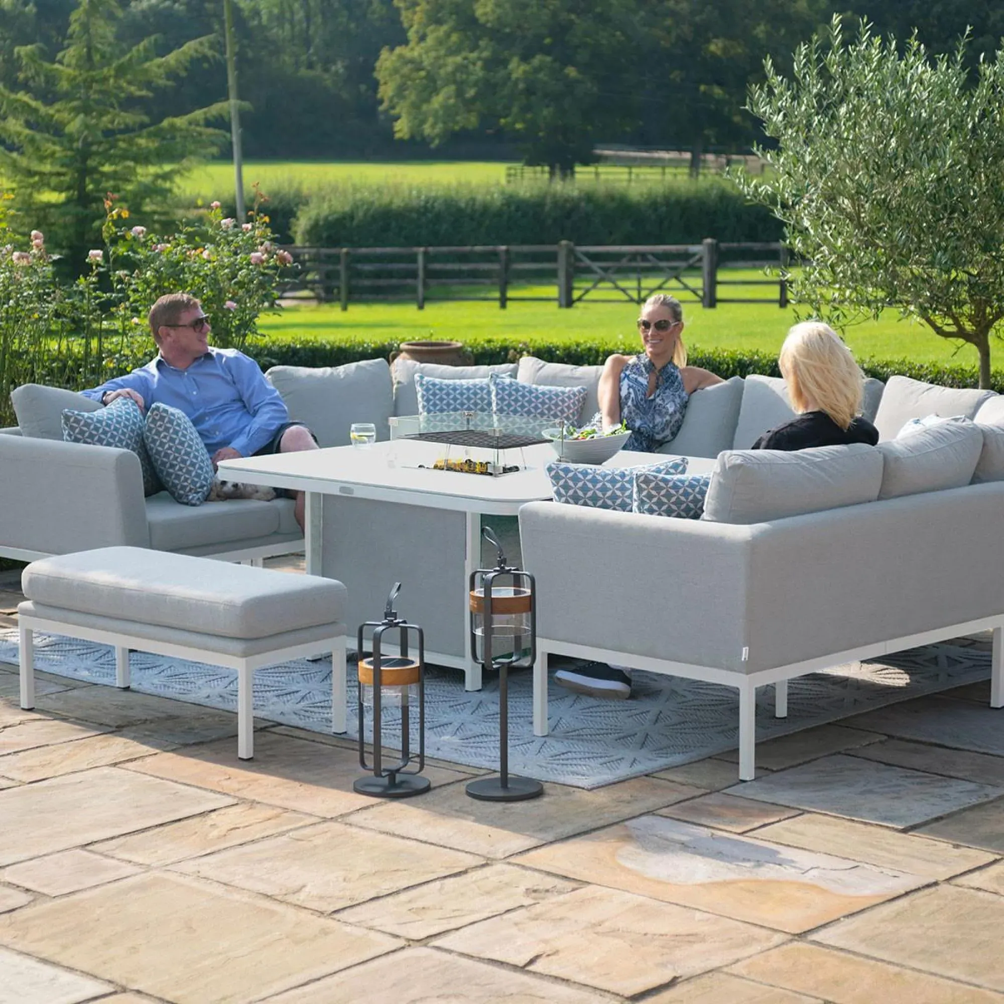 Pulse U-Shape Corner Sofa Dining Set with Fire Pit Table - Lead Chine