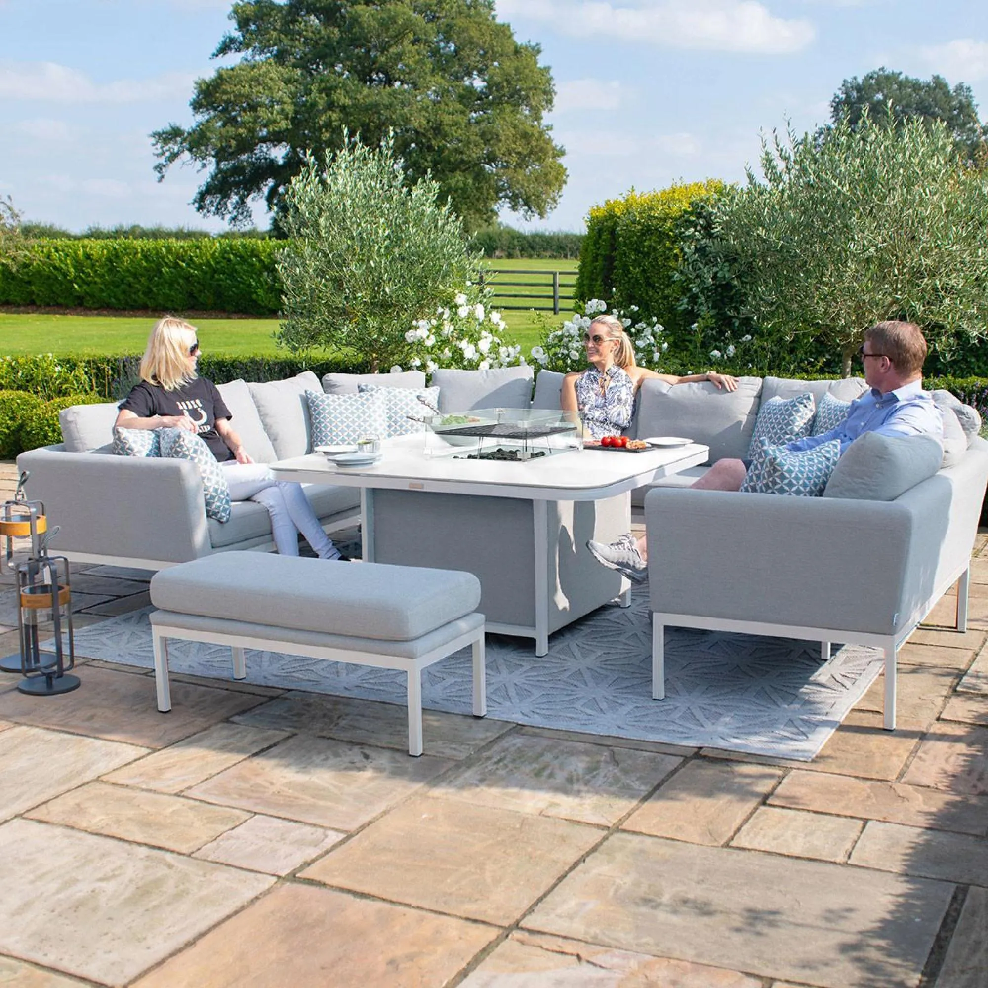 Pulse U-Shape Corner Sofa Dining Set with Fire Pit Table - Lead Chine