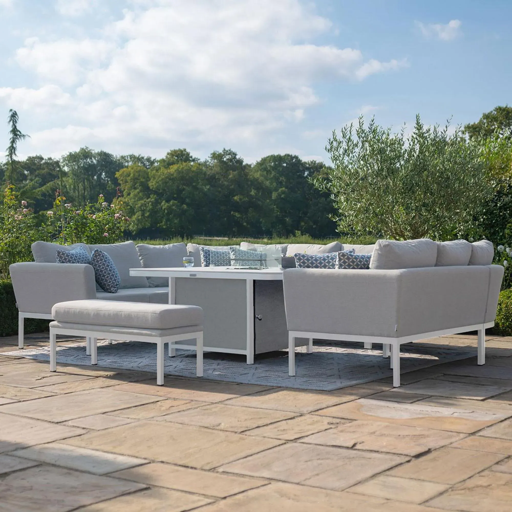 Pulse U-Shape Corner Sofa Dining Set with Fire Pit Table - Lead Chine