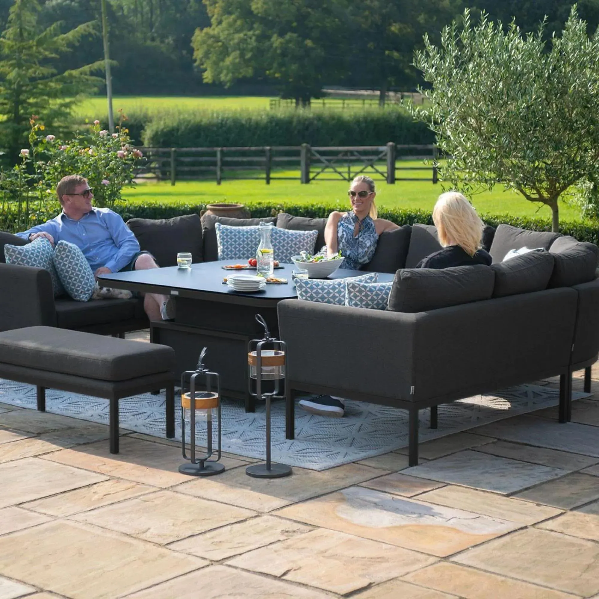 Pulse U-Shape Corner Sofa Dining Set with Rising Table - Charcoal