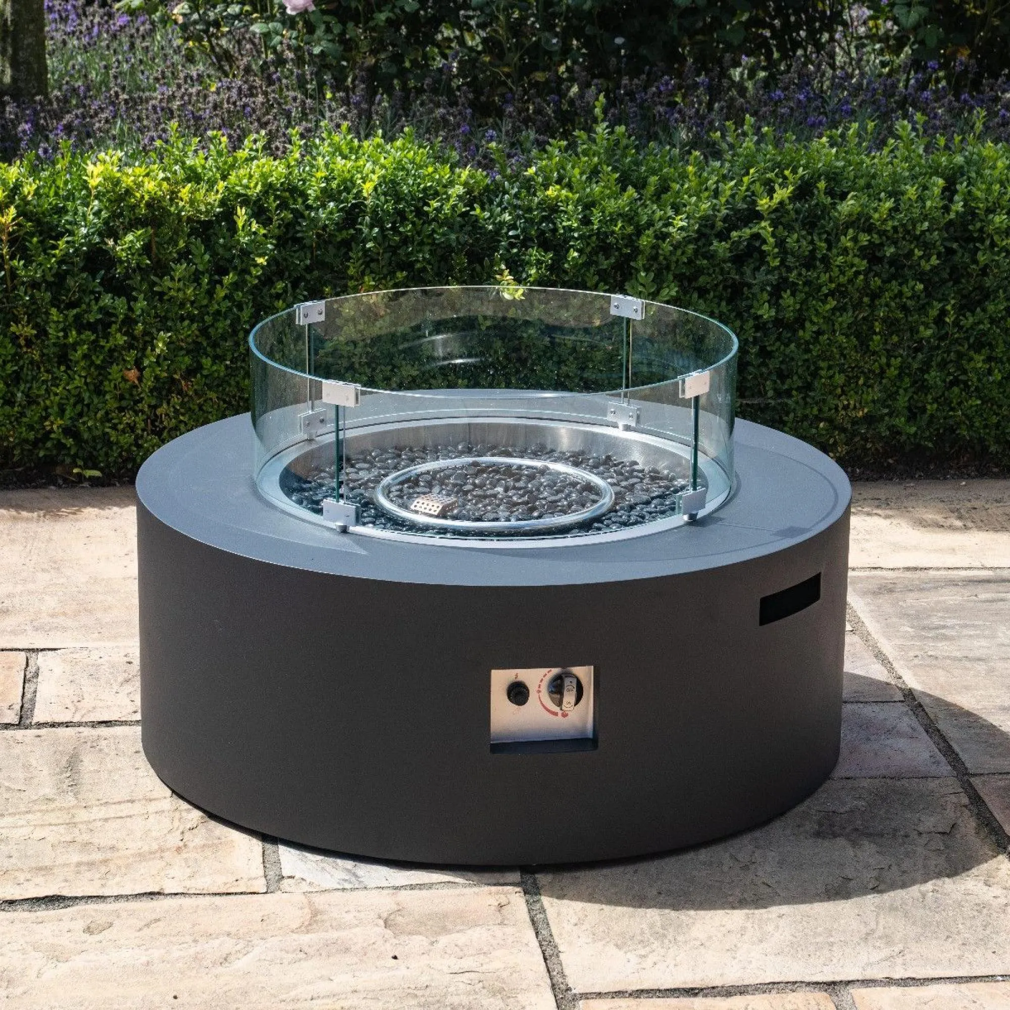 Round Outdoor Gas Fire Pit - Charcoal