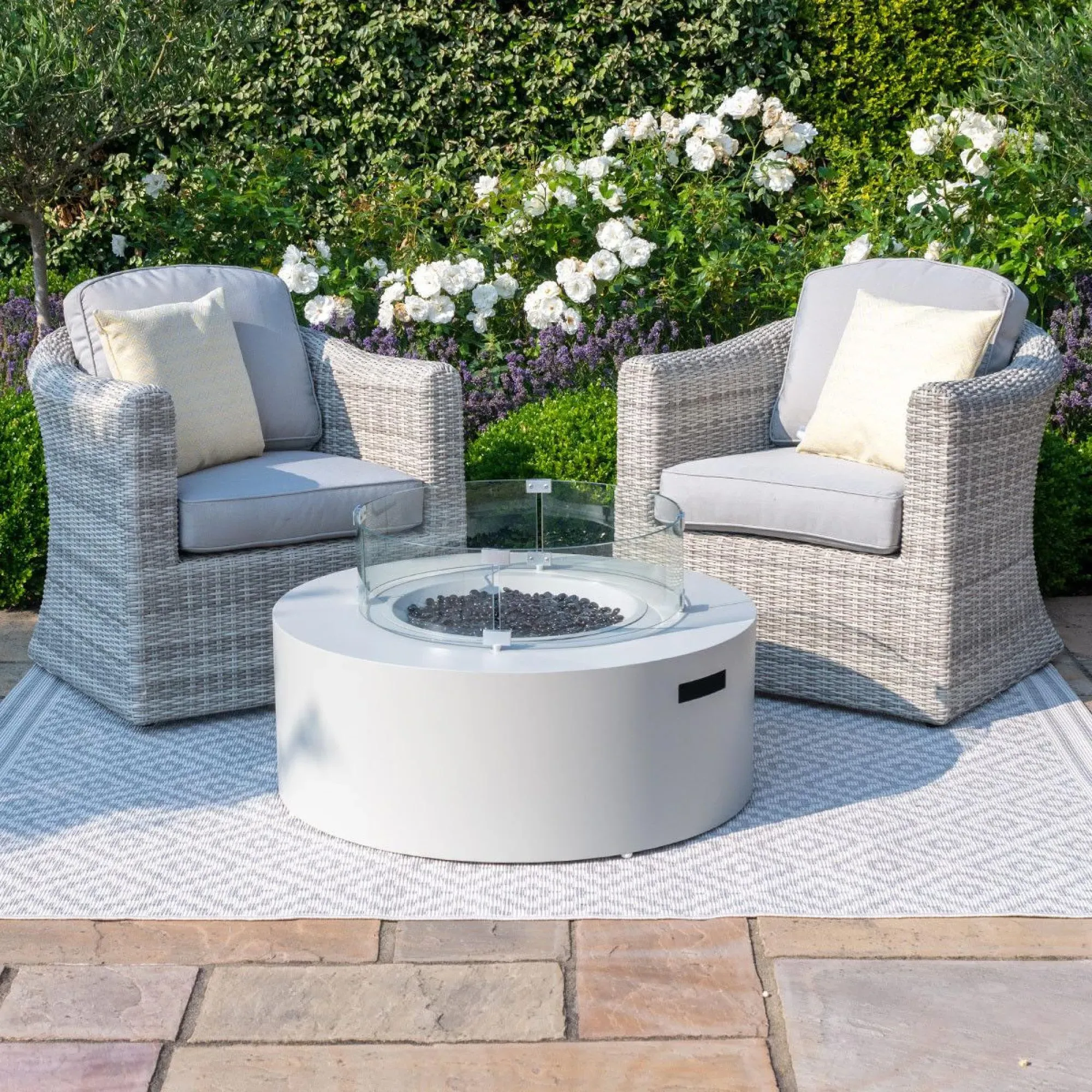 Round Outdoor Gas Fire Pit - Pebble White