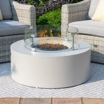 Round Outdoor Gas Fire Pit - Pebble White