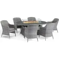 Santorini 6-Seater Oval Garden Dining Set with Fire Pit - Grey