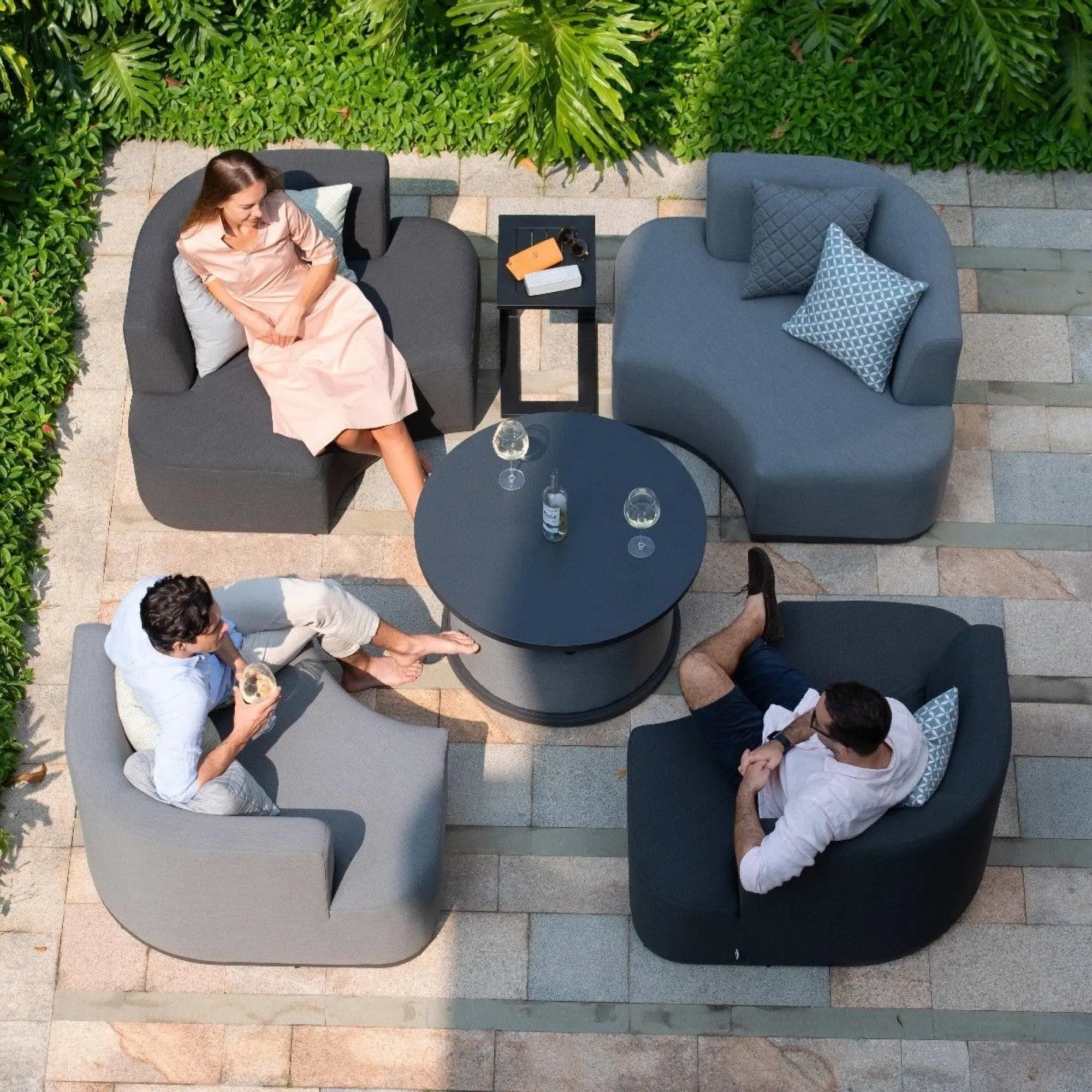 Snug Garden Daybed Suite with Rising Table - Charcoal, Fabric