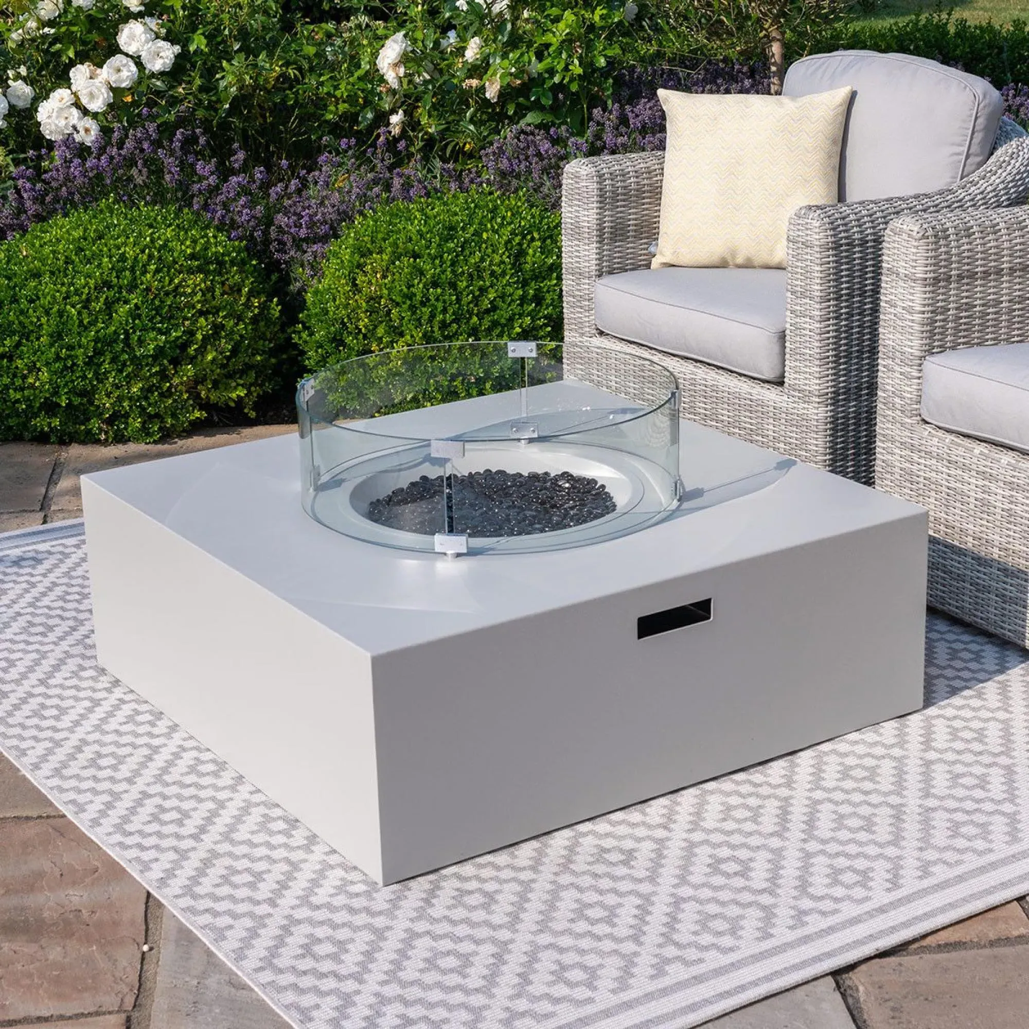 Square Outdoor Gas Fire Pit - Pebble White