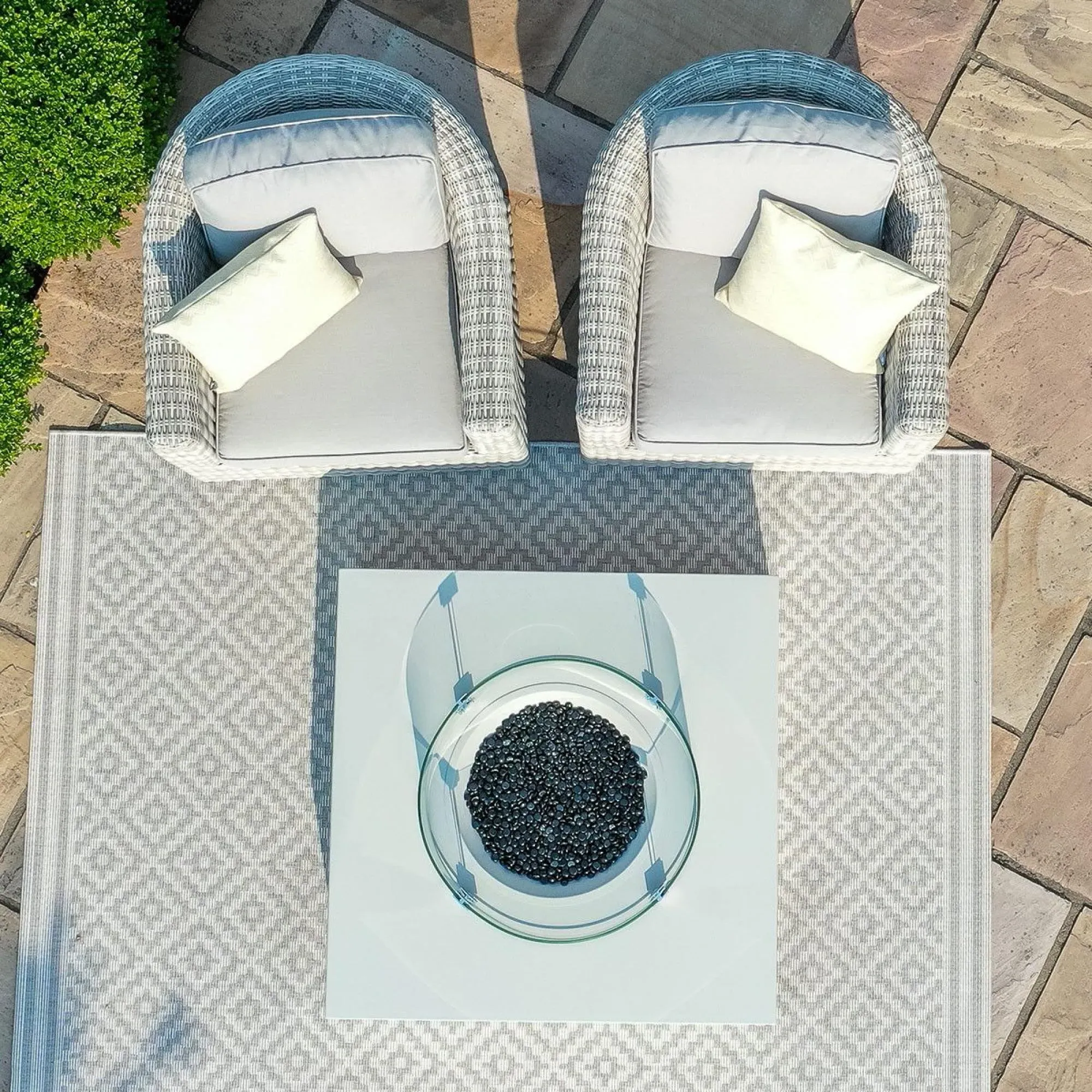 Square Outdoor Gas Fire Pit - Pebble White