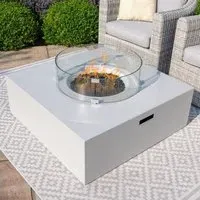 Square Outdoor Gas Fire Pit - Pebble White
