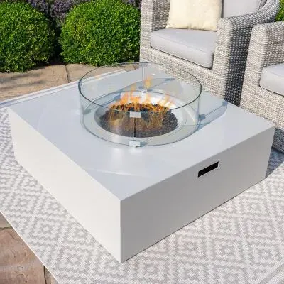 Square Outdoor Gas Fire Pit - Pebble White