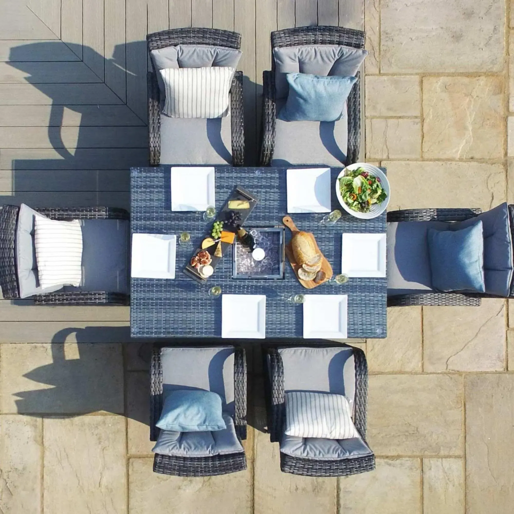 Texas 6-Seater Dining Set with Ice Bucket - Grey, Rattan