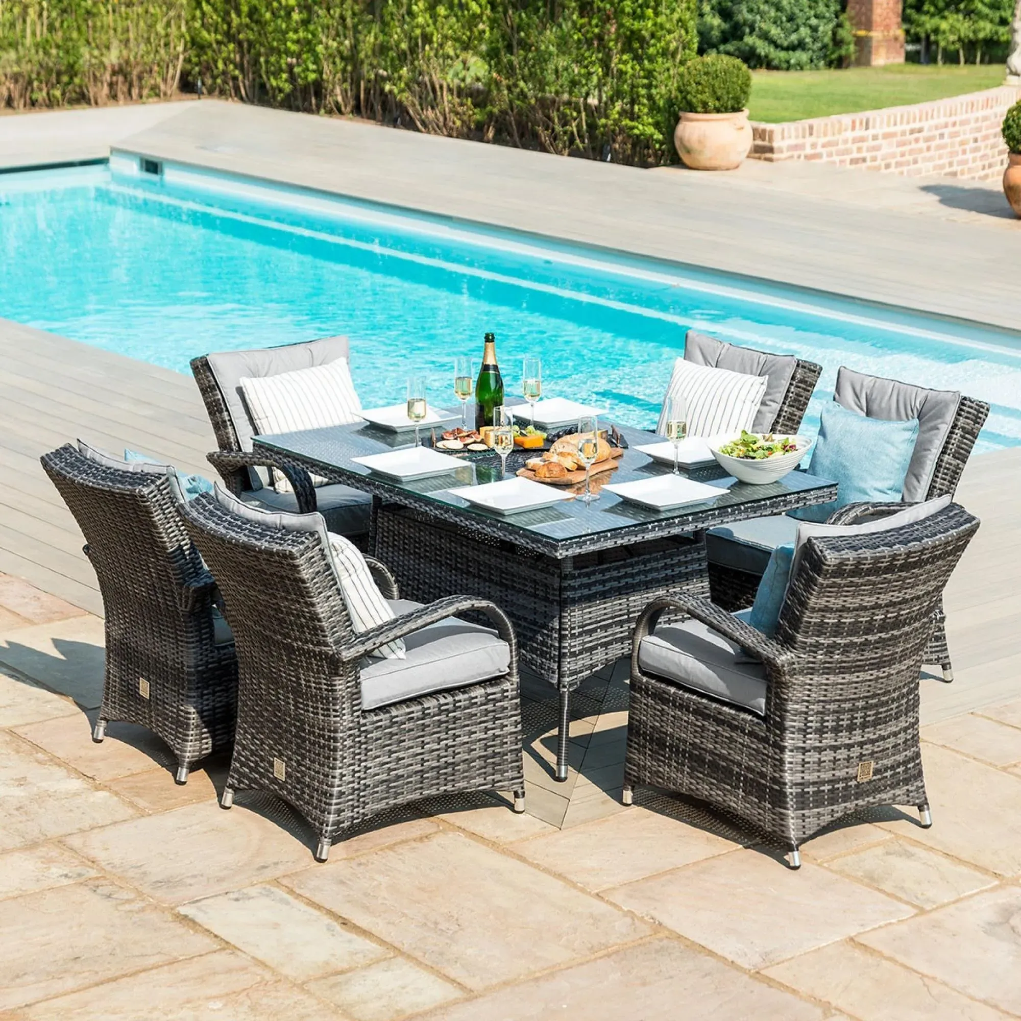 Texas 6-Seater Dining Set with Ice Bucket - Grey, Rattan